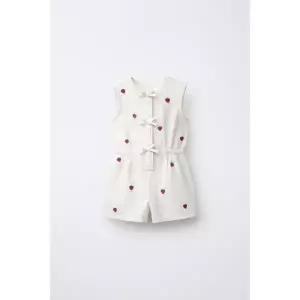 ZARA 딸기 자수 트윌 미니 점프수트 - 크림 426961