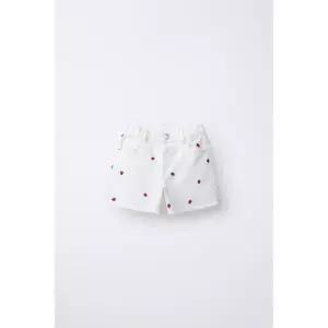 ZARA 자수 딸기 몸에 맞는 트윌 버뮤다 팬츠 - 크림 426990