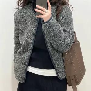 LnD 포근한 로슈 트위드 자켓 여성용 라운드넥 뽀글이 카디건 가디건 후리스