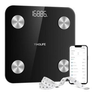 체중계, BMI, 체지방, 근육량, 정확한 20체 구성 척도, 10.2인치 컴팩트 플랫폼(APP, 400파운드, 블랙)을 위한 YONOLIFE 디지털 스마트 체중계