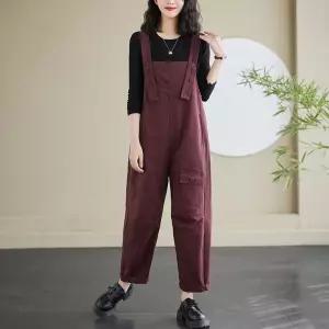 EAMT 바지 여사친 캐주얼 와이드 통통 핏 멜빵 솔리드 YJ1