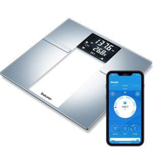 체중, 체지방, 체수분 등을 위한 뷰러 BF720 스마트 저울 u2013 400파운드 용량, 블루투스 앱, 칼로리 데이터, 사용자 인식, XL LCD 디스플레이, 유리 디지털 그레이