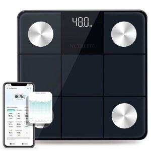 체중을 위한 NUTRI FIT 스마트 체중계, BMI, 체지방, 근육량을 백라이트 LED 디스플레이 15가지 체성분, 고정밀 블루투스 장비 동기화 앱 400파운드