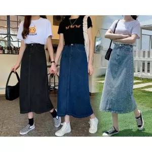 스커트 치마 여성 데일리 여친룩 데님 청스커트 롱스커트