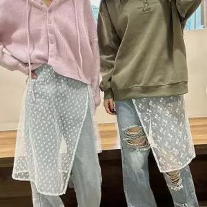 스커트 치마 여성 레이어드 랩스커트 망사 시스루 페이크
