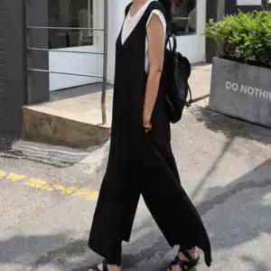 친절한탄씨 WL 깔끔한 블랙 점프수트 넉넉한 핏 여성점프수트 여성점프슈트 여름점프슈트