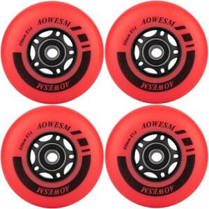 [미국배송] AOWESM 인라인 스케이트 휠 80MM 76MM 72MM 85A 실외 블랙 블루 레드 롤러 하키 블레이드 교체 휠(베어링 ABEC-9 및 플로팅 스페이서 포함)(레드 76MM)
