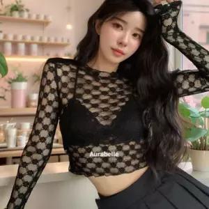 친절한탄씨 WL 아우라벨르 꽃자수 레이스 레이어드 탑티셔츠 슬림핏 메쉬체크무늬 티셔츠크루넥