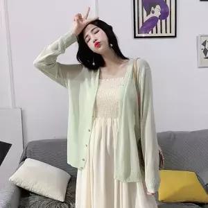 [하프클럽/]여성 파스텔 시스루 브이넥 하와이안 얇은 가디건