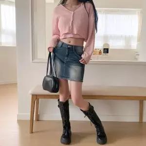 [하프클럽/]여성 브이넥 부클 세미 크롭 가디건 나시 세트