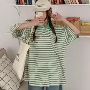 [하프클럽/셀러허브_여성트랜드패션]여자 박시 아방핏 스트라이프 반팔 티