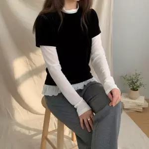 [하프클럽/셀러허브_여성트랜드패션]여성 벨벳 레이어드 프릴 시스루 목폴