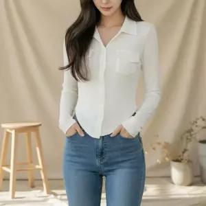 [하프클럽/셀러허브_여성트랜드패션]여성 간절기 슬림카라 포켓 긴팔티