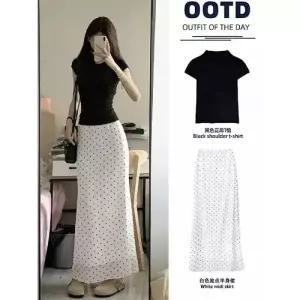 여자 치마 롱 트렌디 힙업 사계절 아이템 모양 도트 배 봄가을 HT1