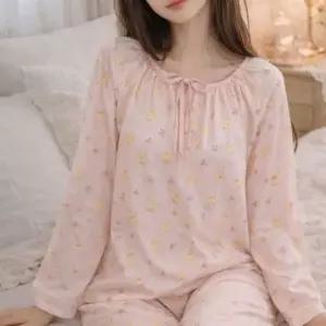 [하프클럽/]얇은 봄 핑크 귀여운 리본 고양이 빅사이즈 잠옷 파자마