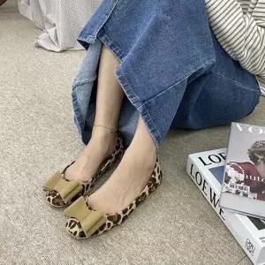 캐주얼한 플랫 호피 여성 신발 리본