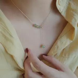 골드 목걸이 청옥 비취 도금 롱 진주 결혼식 주얼리 14K