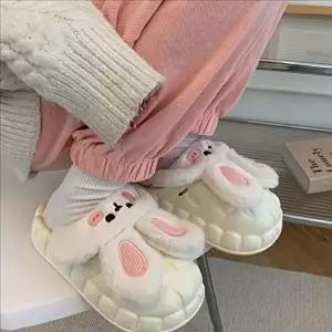 귀여운 토끼 실내화 따뜻한 털 실내화 겨울 거실화 푹신한 탈부착-WFNXLWR
