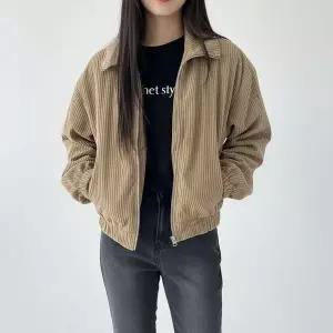 [하프클럽/]여성 심플 코듀로이 누빔 블루종 자켓