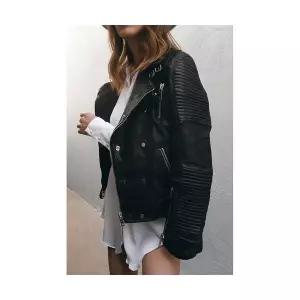 타노스여자 데일리룩 코트 가죽 무스탕 클래식 라이더 가을 헨리 슬림 숏 KUK3