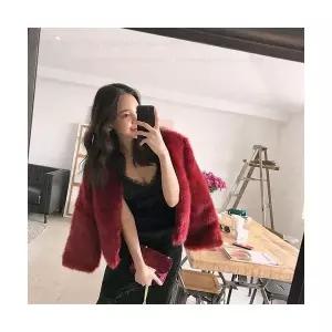 타노스여사친 패션 퍼 무스탕 모피 슬림 코트 추동 가죽 에메랄드 데일리룩 쇼트 여우 KUK3