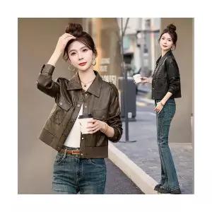 타노스여성 가을 무스탕 코트 데일리룩 가죽 숏봄 키작 라이더복 PU재킷 KUK3