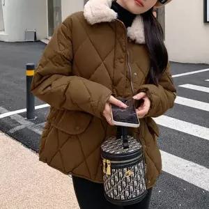[하프클럽/]여성 겨울 퀼팅 하프 패딩 점퍼 털 목도리