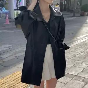 [하프클럽/]여성용 오버사이즈 겨울 캐주얼 롱 가죽 자켓