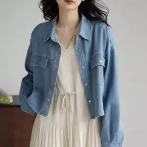 [하프클럽/]여성용 봄 여름 얇은 크롭 데님 자켓 셔츠