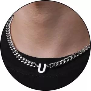 듀오다이너 졸업 선물 - 남성용 A-Z 큐반 링크 체인 목걸이 레터 펜던트 스테인리스 스틸 6.5mm 18+2인치