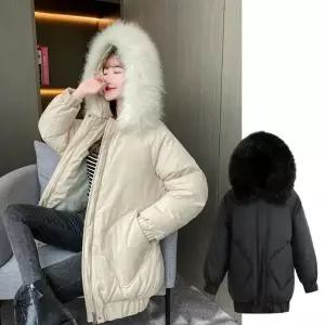 [하프클럽/]여성용 겨울 미디 길이 털모자 캐주얼 볼륨 패딩