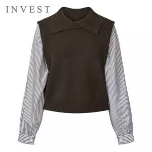 [인베스트] 와이드 카라 셔츠 배색 니트_IN5W1KT2041