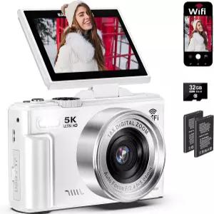 사진 촬영용 5K 디지털 카메라 - WiFi 18배 YouTube용 75MP 180°의 줌 플립 3인치 플래시 스크린 브이로그