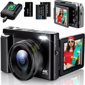 사진 촬영용 4K 디지털 카메라 UHD 브이로그 유튜브용 180 2개 오토포커스 포인트 32GB 배터리