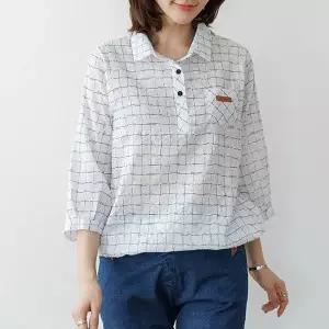 [데드라](99size)플린체크7부코튼카라셔츠 TBE2076
