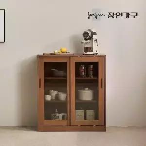 장인가구 아망드 슬라이딩 800 유리 주방 수납장 그릇 장식장 홈카페장