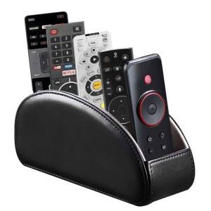 5 수납 공간이 있는 아르니체 가죽 리모컨 홀더 TV 안경 펜 액세서리를 위한 트레이 및 데스크톱 정리함 침대 옆 테이블 사무실 책상을 공간 절약 디자인(블랙)