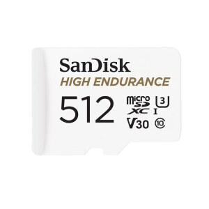 [미국배송] 대시 캠 및 홈 모니터링 시스템용 어댑터가 있는 SANDISK 512GB 고내구성 비디오 MICROSDXC 카드 - C10 U3 V30 4K UHD MICRO SD SDSQQNR-512G-GN6IA