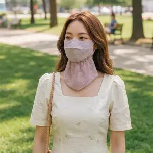 [보리별] 산책 꽃자수 마스크 레이스 얼굴햇빛 가리개 자외선 UV 등산 골프