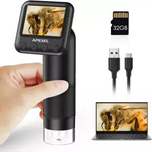 800배 HD 휴대용 디지털 현미경 2인치 LCD 스크린 포켓 USB 랩 장비 32GB SD 카드 포함