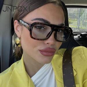 JNPCXI 패션 스퀘어 여성 선글라스 음영 UV400 레트로 레오파드 차 캔디 컬러 그라디언트 남성 펑크