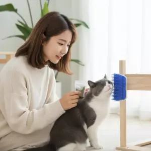 고양이 셀프 빗 벽면 부착형 코너 스크래처 캣닢 거치대 브러쉬