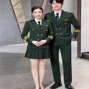 승무원 스튜어디스 제복 맞춤 파일럿 승무원복 기장 유니폼 여성 세트 복장 반팔 호텔 의상