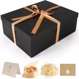 선물 상자 뚜껑이 있는 65x3x55인치 대형 블랙 생일 카드 리본 파쇄 종이 충전재 발렌타인 데이 크리스마스