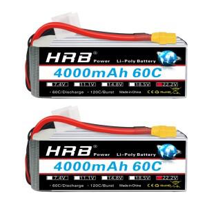 1/2개 HRB 6S 리포 배터리 22.2V 4000mah 드론 60C XT90 커넥터 EC5 플러그 RC 자동차 헬리콥터 비행기용
