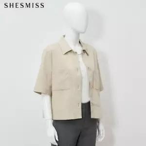 쉬즈미스 린넨 블렌디드 크롭 반팔 재킷 여성 여름 숏자켓