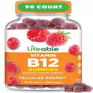 생활 가능한 비타민 B12 구미 1000 mcg 맛있는 비-GMO 에너지 및 신진대사 지원 90