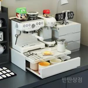 주방디귿철제수납함 커피머신 다이 렌지대 받침대 정리함 슬라이드 밥솥 커피캡슐 화이트 주방