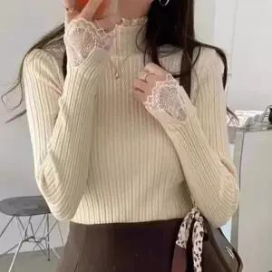 [하프클럽/]반목 반폴라 골지 레이스 러블리 니트티
