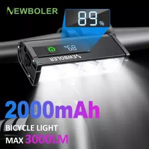 NEWBOLER 자전거 라이트 전면 2000mAh 자전거 라이트 3000루멘 방수 손전등 USB 충전 MTB 도로 사이클링 램